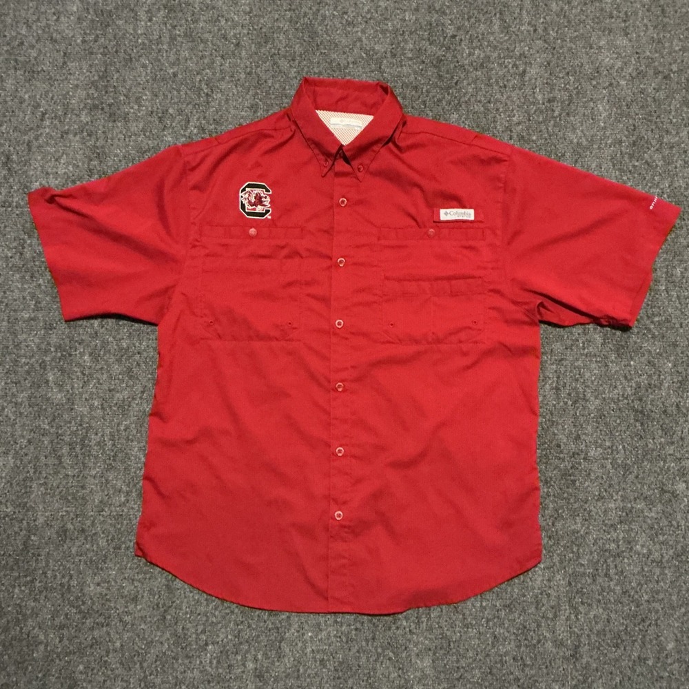 Columbia PFG Mens South Carolina Gamecocks Fishing Shirt Red Short Sleeve M